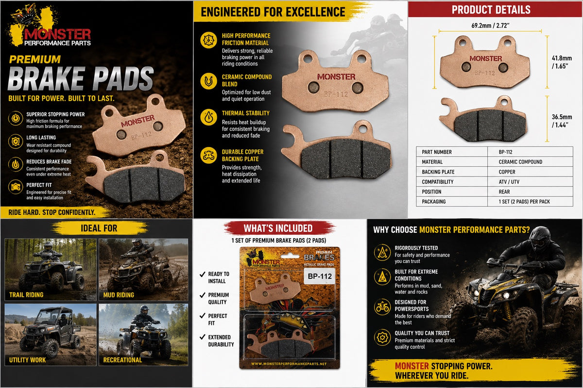 Monster Rear Brake Pads for Can-Am Commander 800 & 1000 2011-2018 715500336