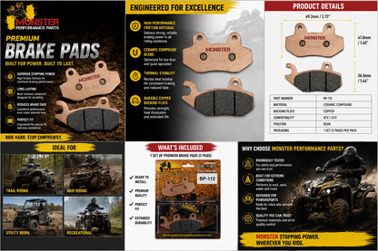 Monster Rear Brake Pads for Can-Am Commander 800 & 1000 2011-2018 715500336