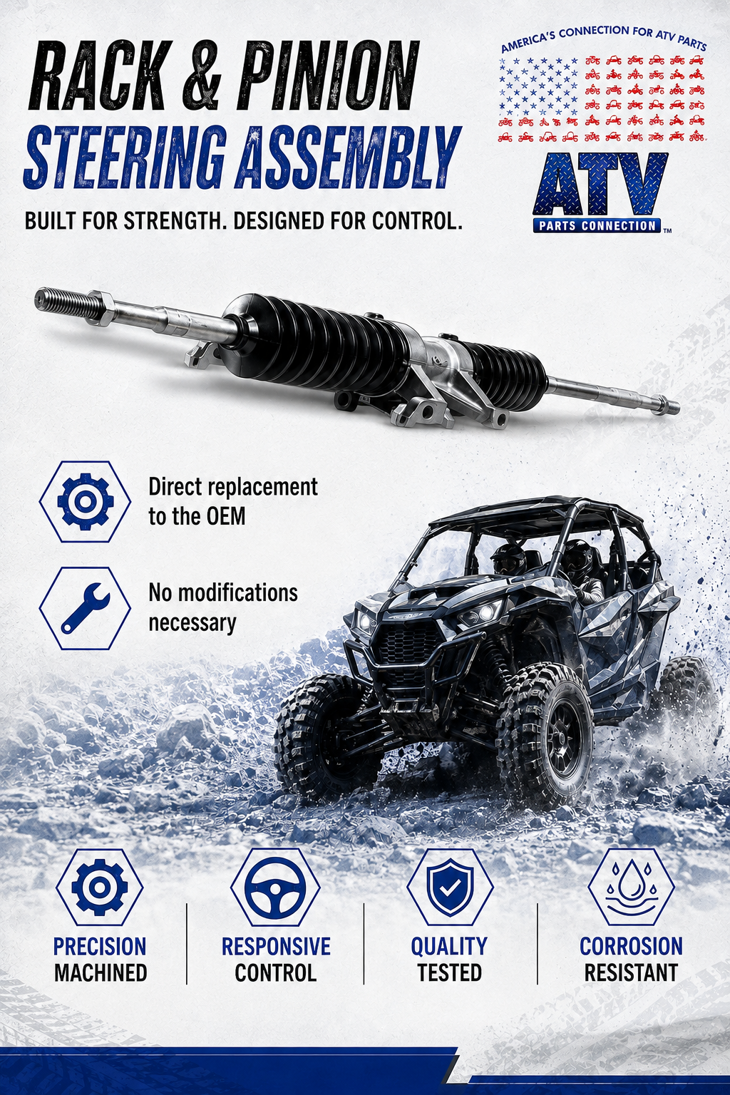 Steering Rack and Pinion for Polaris 1823497, Smooth Operation, Quality Tested