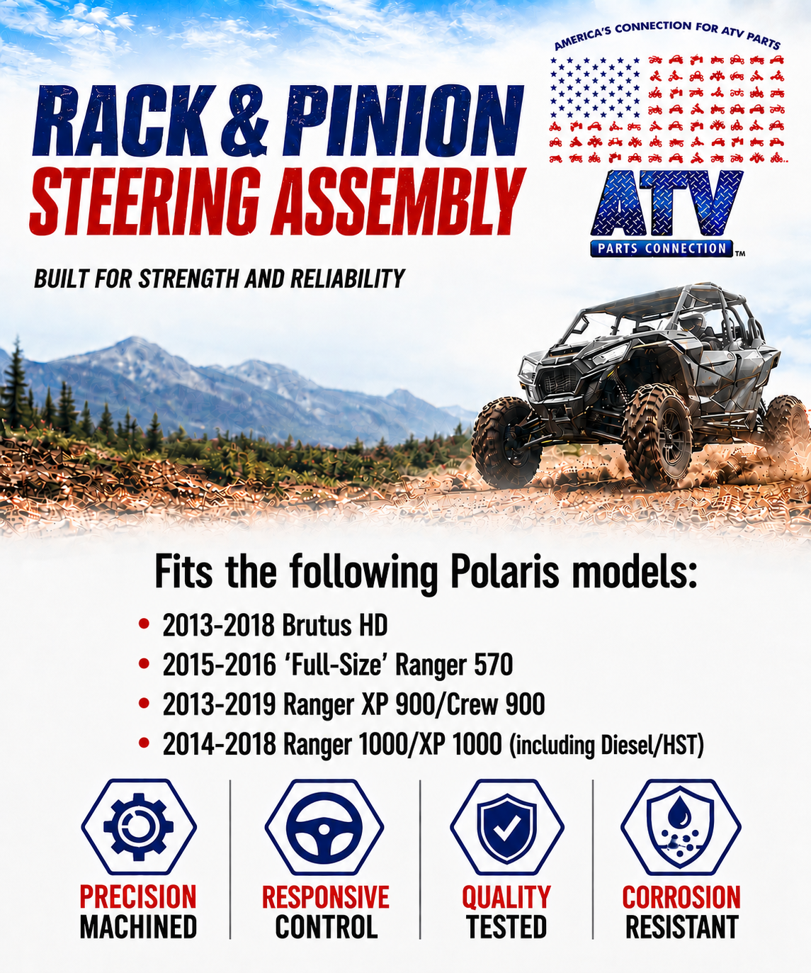 Steering Rack and Pinion for Polaris 1823902, Smooth Operation, Quality Tested