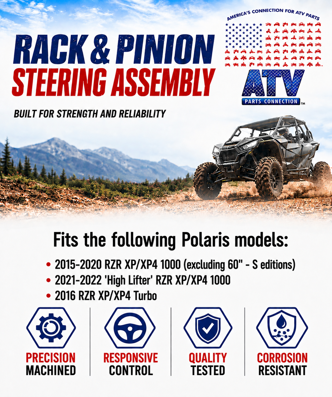 Steering Rack and Pinion for Polaris 1824469, Smooth Operation, Quality Tested