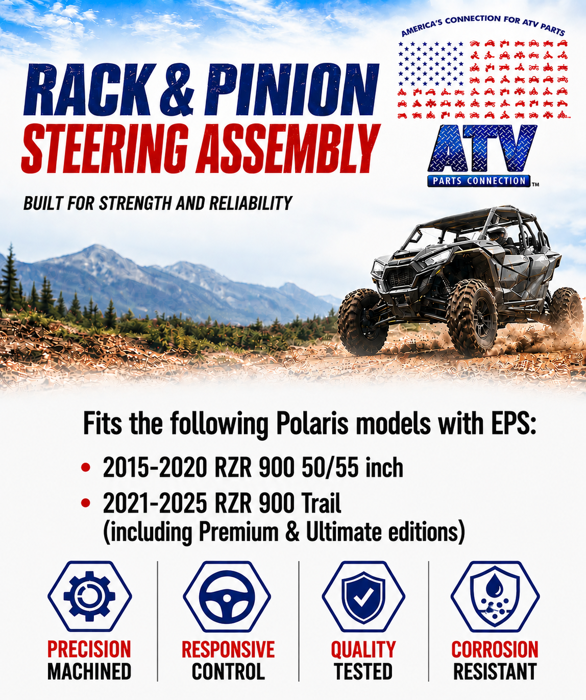 Steering Rack and Pinion for Polaris 1824259, Smooth Operation, Quality Tested