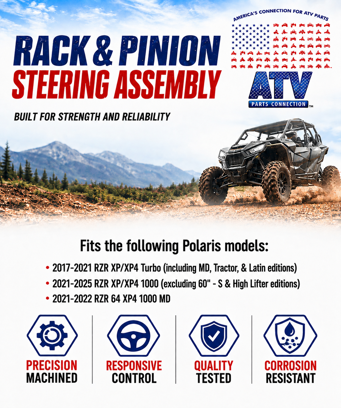 Steering Rack and Pinion for Polaris 1824747, Smooth Operation, Quality Tested