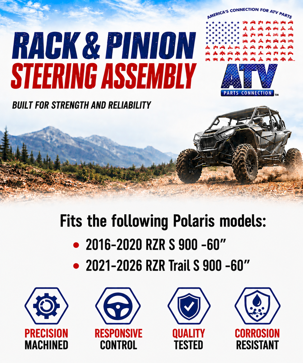 Steering Rack and Pinion for Polaris 1824349, Smooth Operation, Quality Tested