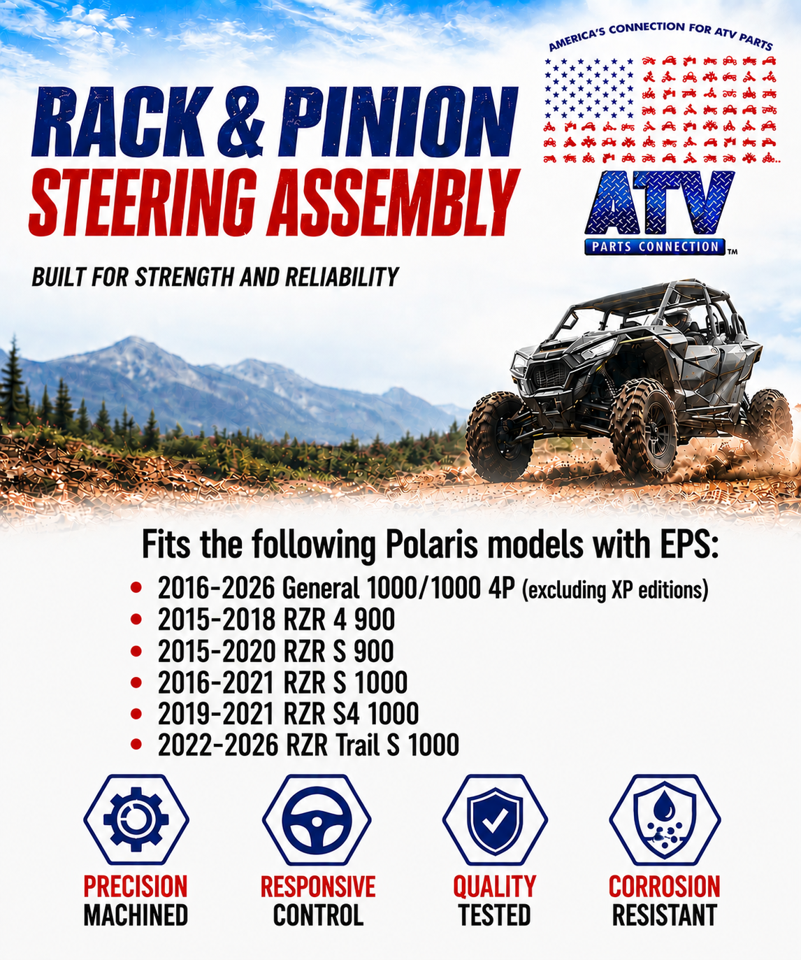 Steering Rack and Pinion for Polaris 1823994, Smooth Operation, Quality Tested