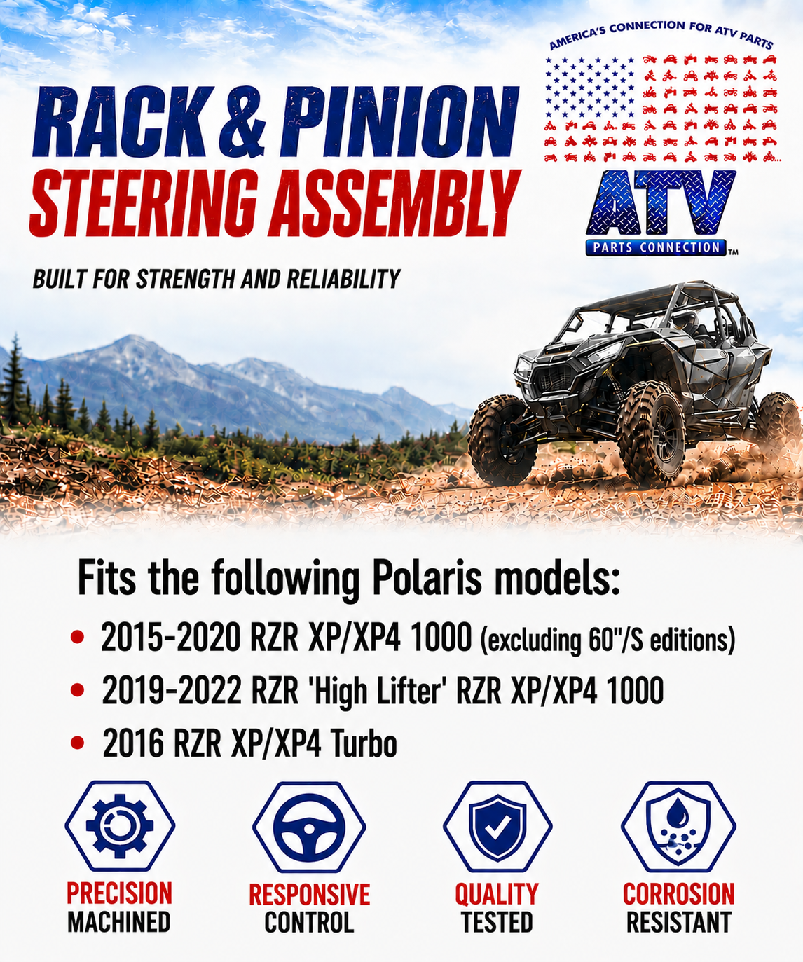 Steering Rack and Pinion for Polaris 1824835, Smooth Operation, Quality Tested