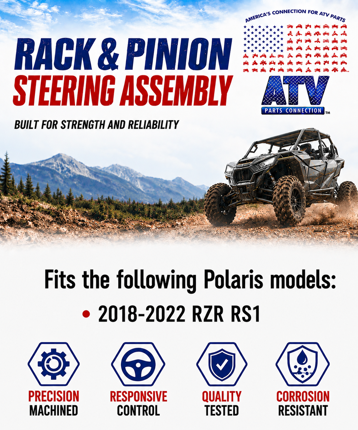 Steering Rack and Pinion for Polaris 1824709, Smooth Operation, Quality Tested