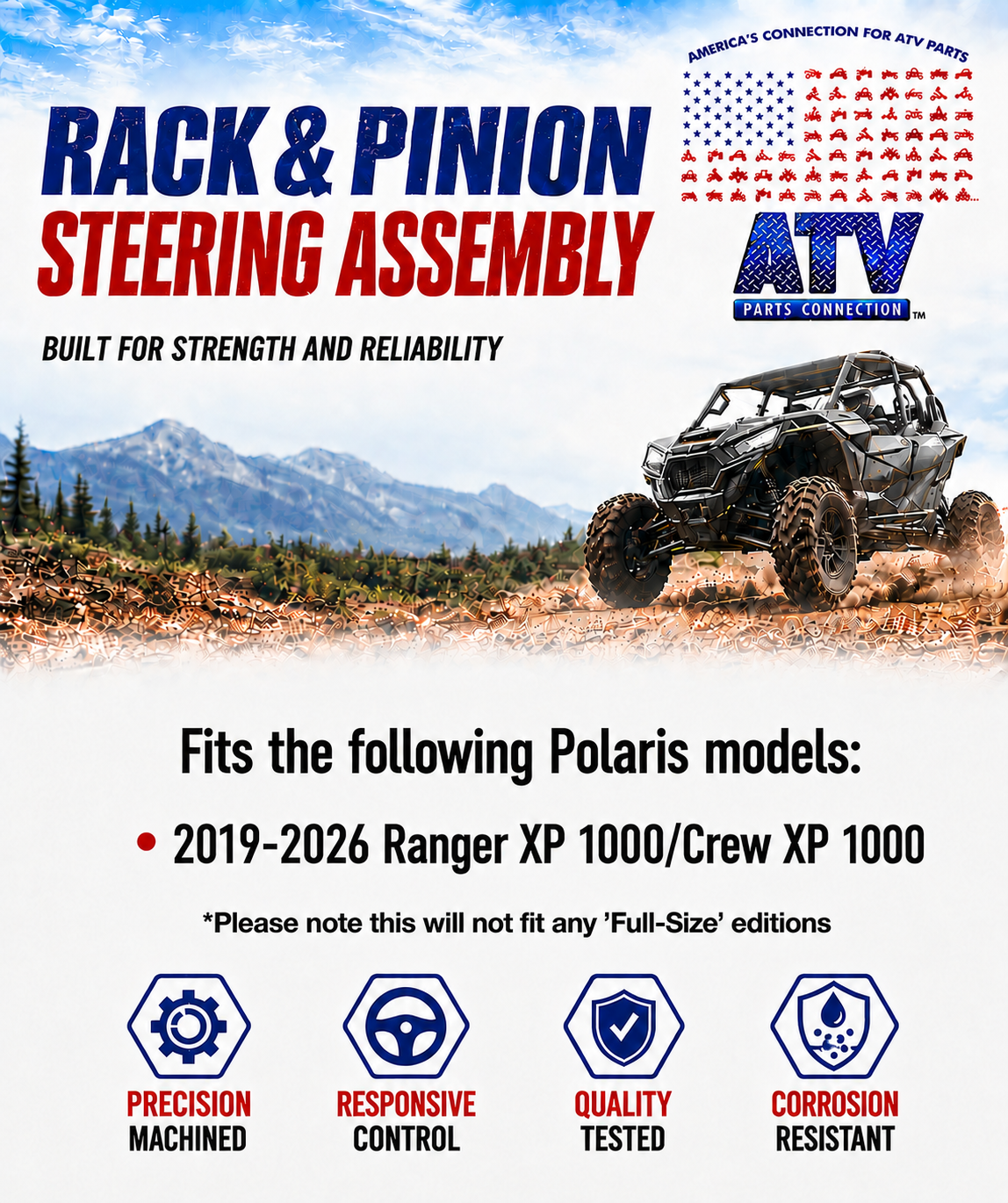 Steering Rack and Pinion for Polaris 1824923, Smooth Operation, Quality Tested