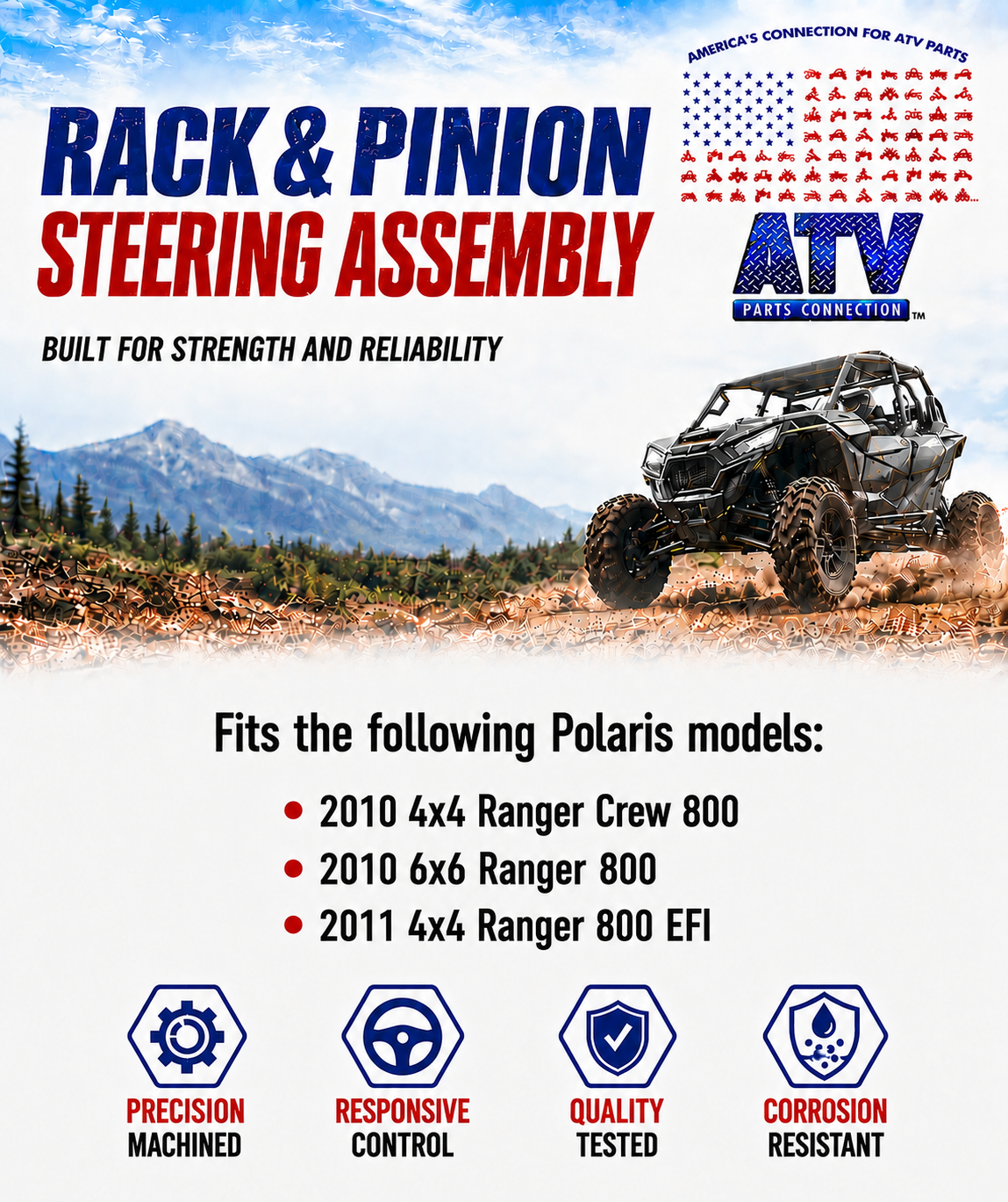 Steering Rack and Pinion for Polaris 1823712, Smooth Operation, Quality Tested