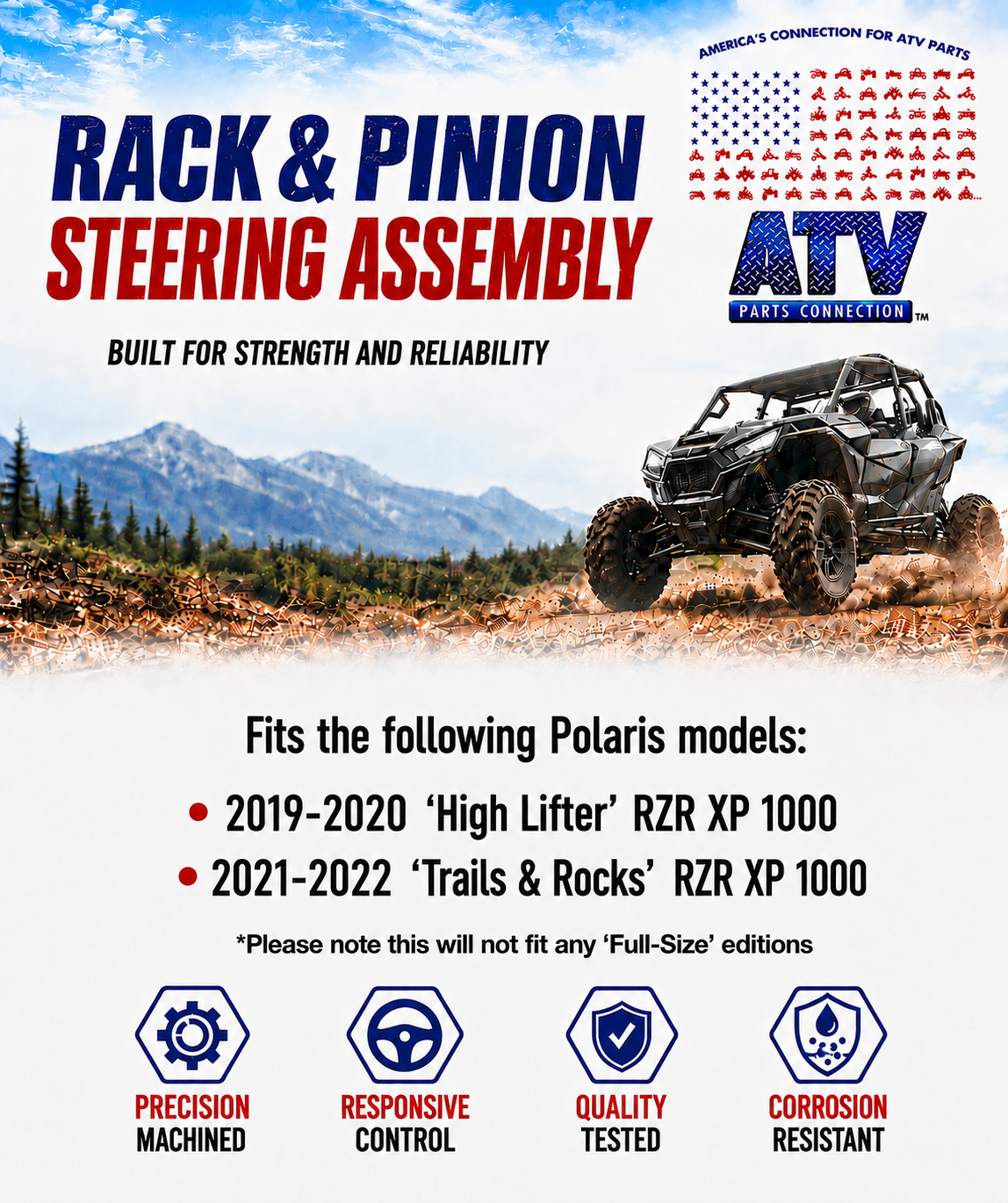 Steering Rack and Pinion for Polaris 1824836, Smooth Operation, Quality Tested