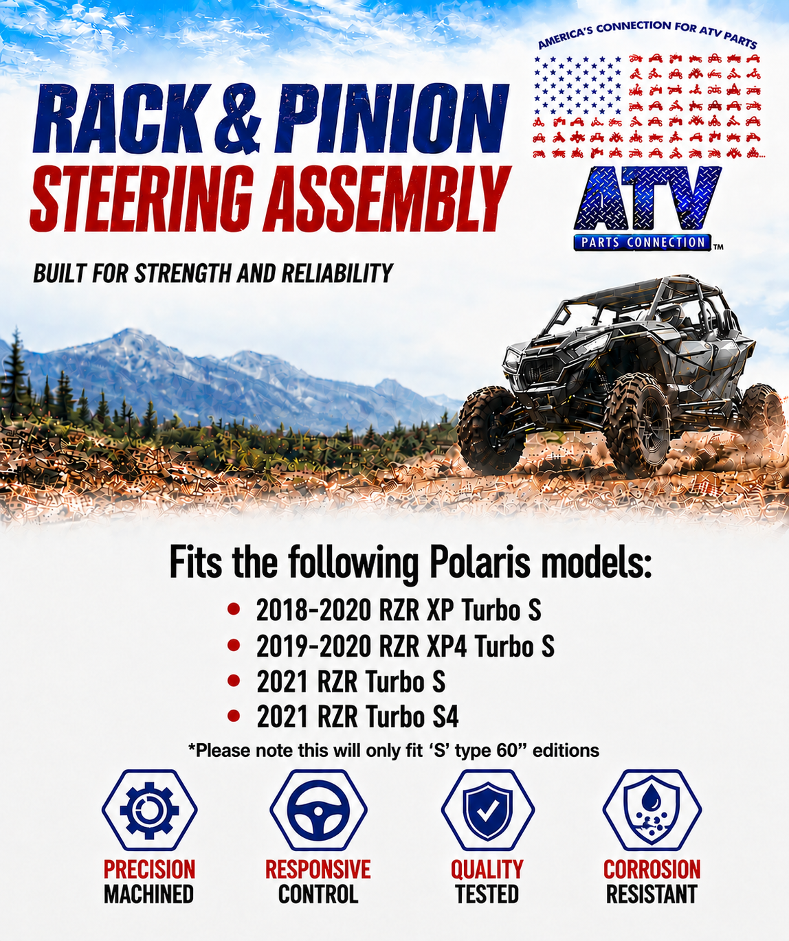 Steering Rack and Pinion for Polaris 1824863, Smooth Operation, Quality Tested