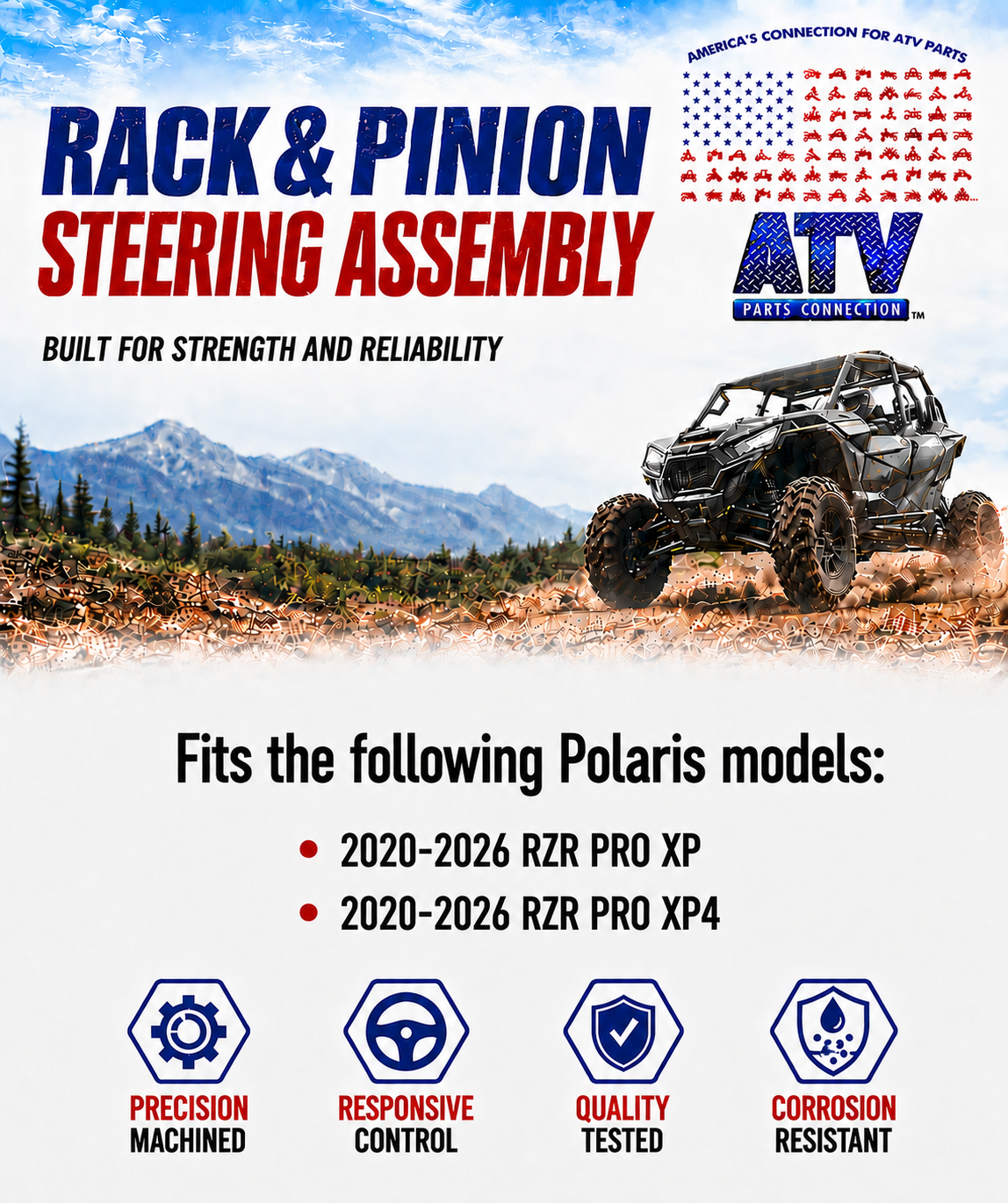 Steering Rack and Pinion for Polaris 1824946, Smooth Operation, Quality Tested